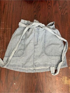 American Eagle Outfitters Light Wash Denim Tie-Waist Mini Skirt